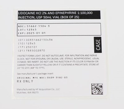 51662 1504 3 00351662150436 Lidocaine Case Label